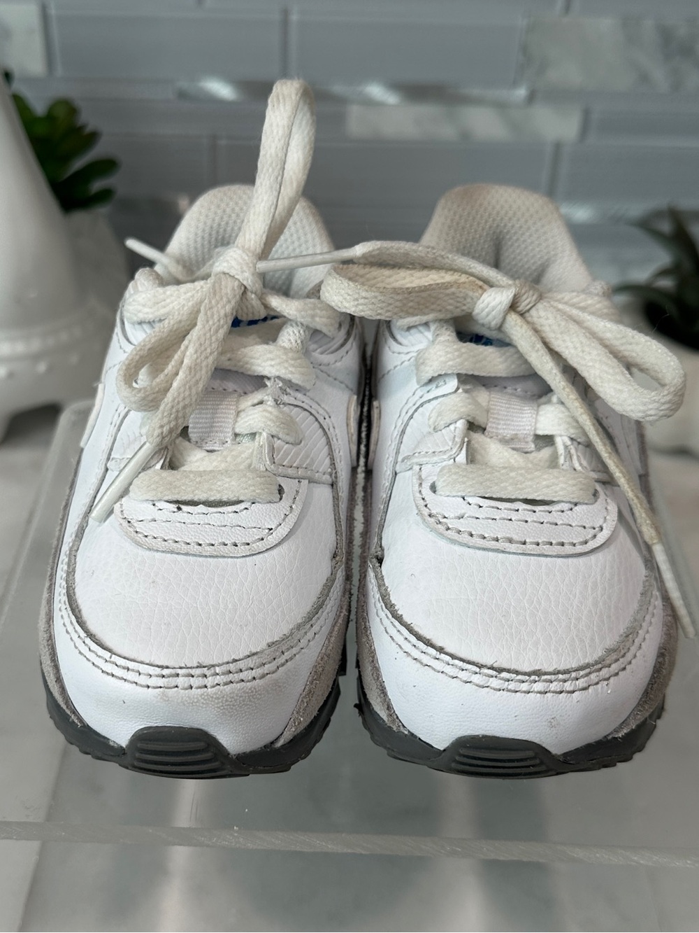 Little Kidโs Nike Air Max 90 LTR White/Grey/Blue Fog Sneakers Size 6C - Picture 2 of 7